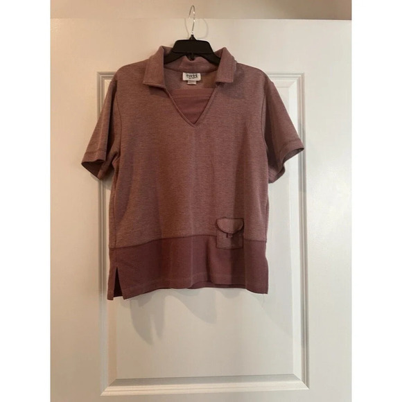 Teddi Womens Vintage Deep Pink White Retro Polo Shirt W/ Mini Pocket Sz Med - Picture 2 of 7